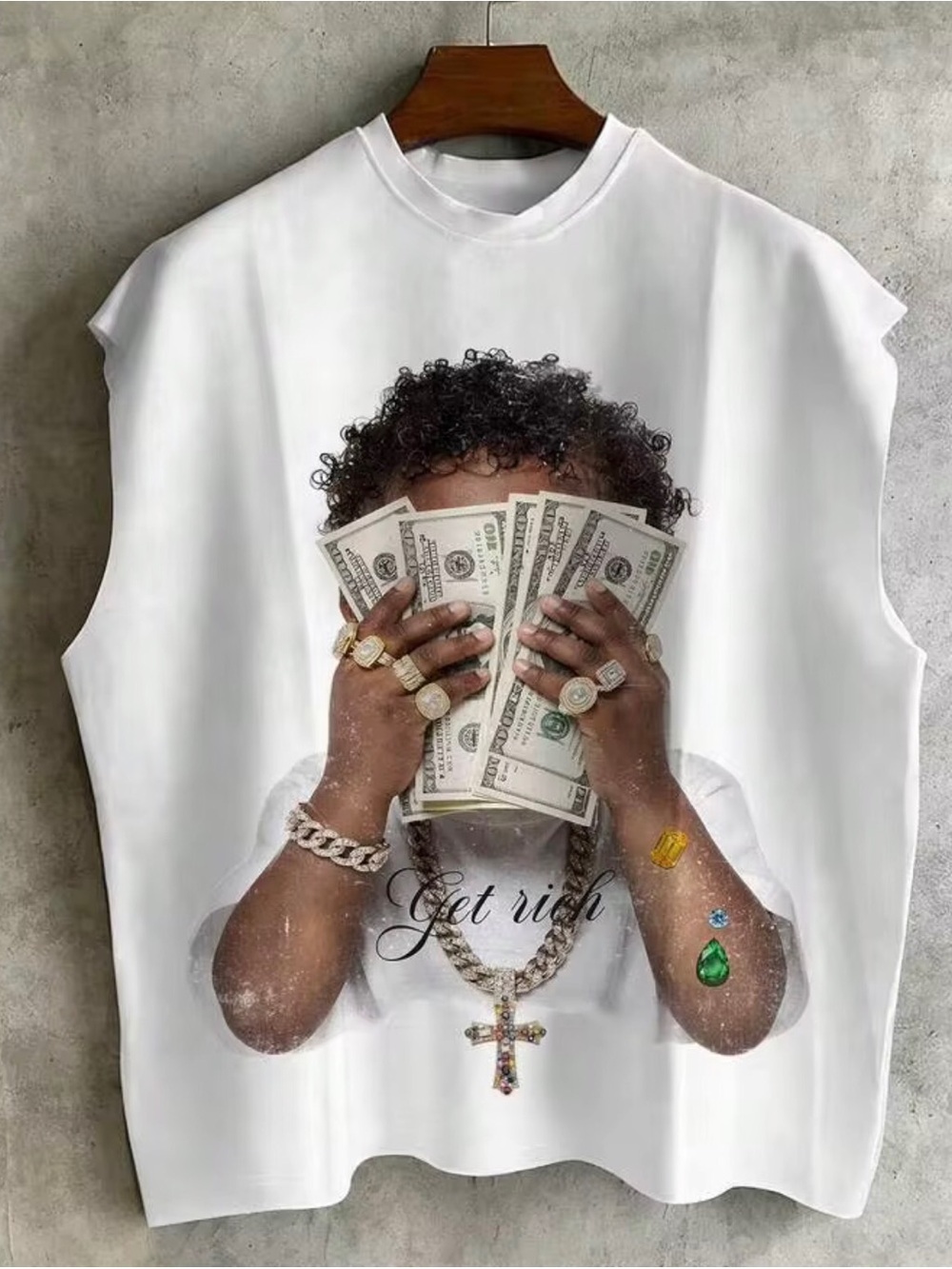 SHEIN Manfinity Men’s White Graphic Tank ‘Get Rich’ $$ & Jewelry Size-XXL NIB